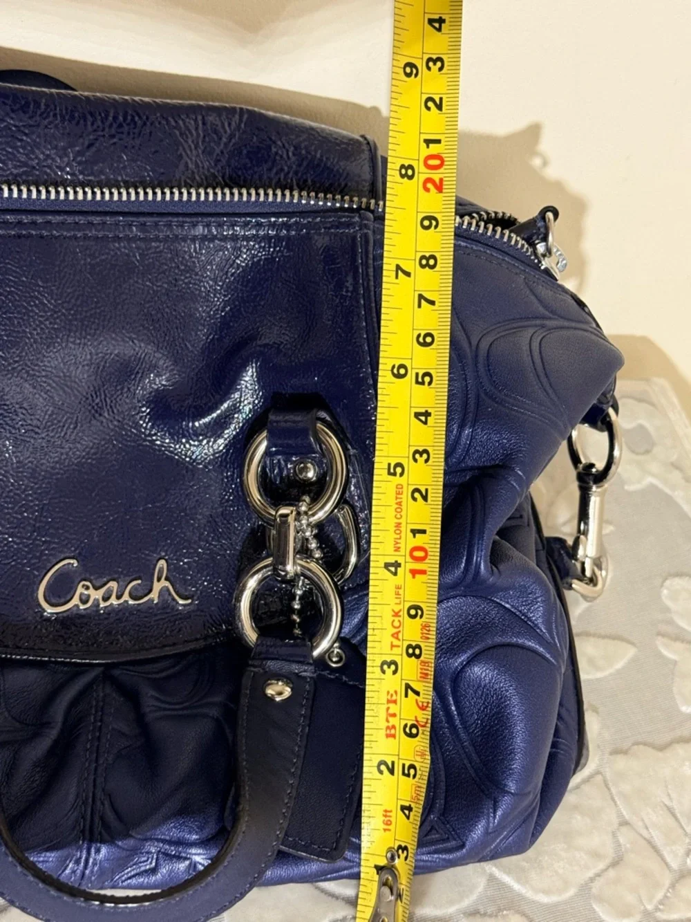 Coach Ashley Embossed Leather Satchel Cobalt Blue Signature Carryall Bag - Picture 10 of 10